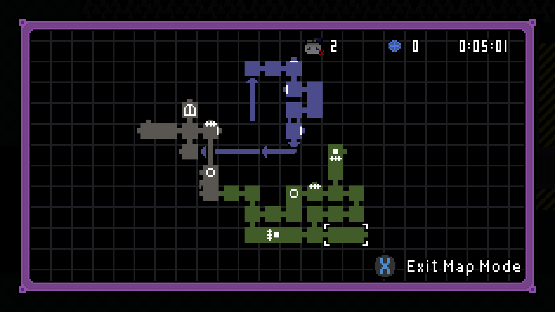 A screenshot of Vanadius depicting a metroidvania-esque map of the world. About half of the visible area is filled in.