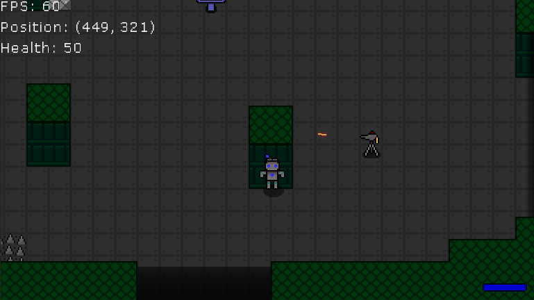 A test room in Vanadius Godot. The player is hiding against a wall while a turret shoots at them.